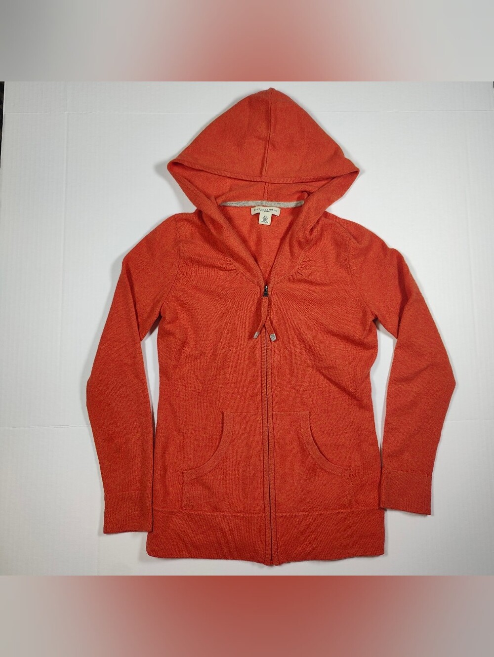Banana Republic Women 100% Cashmere Orange Full Zip Hoodie Sweater Size XS